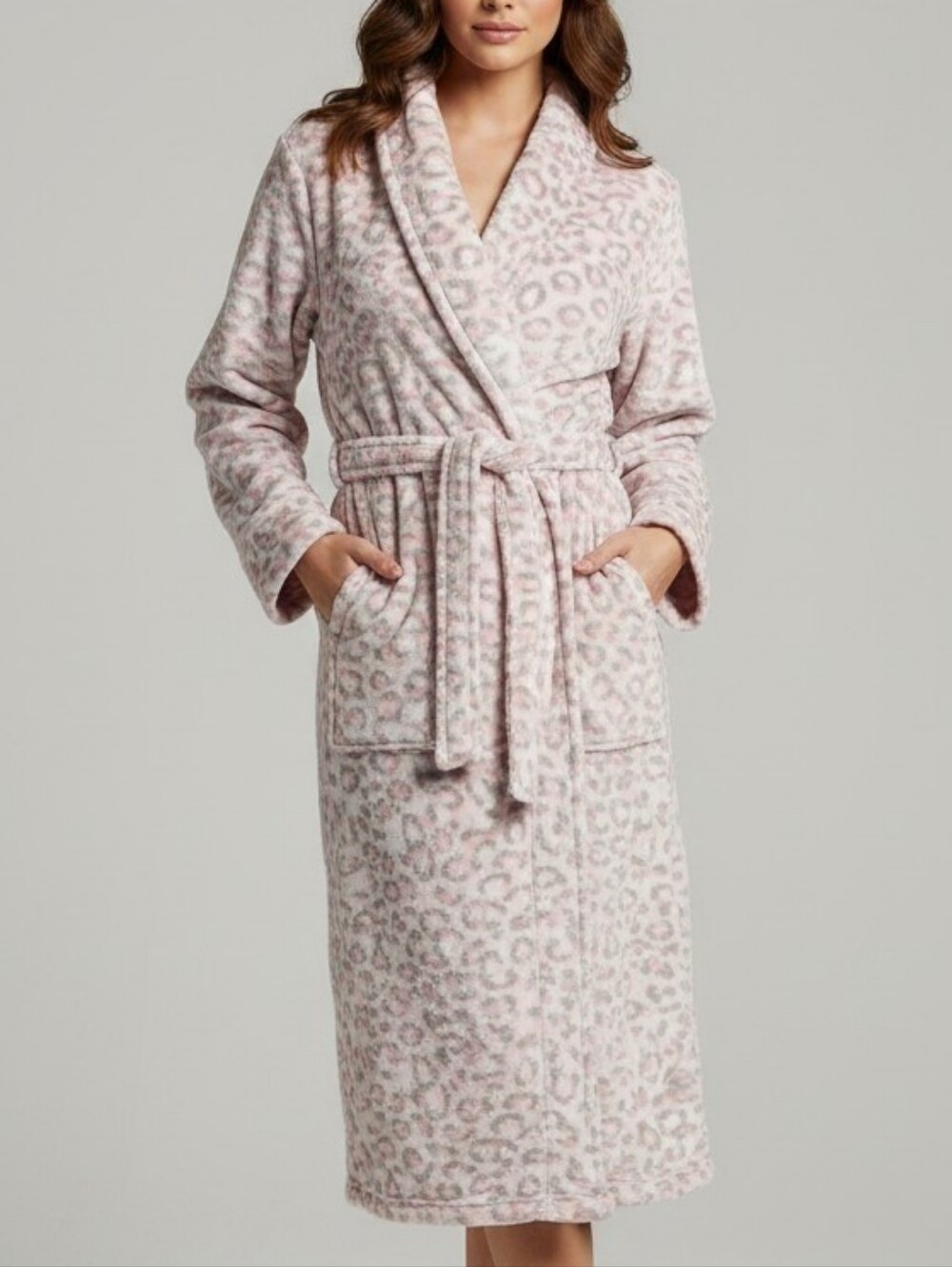 Cozy Plush Light Pink Shawl-Collar Robe with Tie Belt